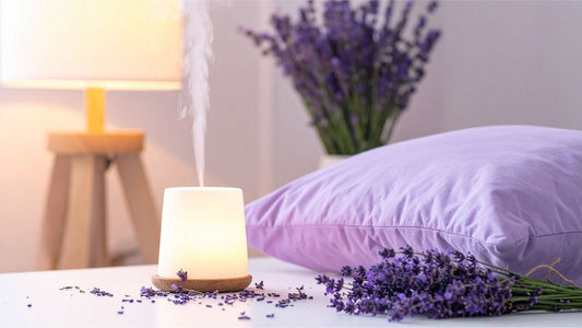 Lavender, pillow, and essential oil diffuser for Best Essential Oils for Sleep